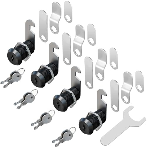 4 Stück Schwarz Briefkastenschloss Möbelschlösser Zylinderschloss Zylinder Cam Lock Schrankschloss Spindtürschloss Schubladeschloss, mit 8 Schlüsseln Alle Schlüssel sind gleich (30mm)