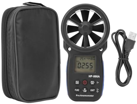 Anemómetro digital de Gearwell, medidor de velocidad del viento -866A, termómetro de medidor de temperatura del aire portátil, herramienta de medición de flujo de aire de puerto