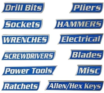 Magnetiska etiketter verktygslåda | Återanvändbar magnet set med 12 delar | Etiketter Låda verktyg Organisationstillbehör, för lådor, garage, hemverkstad reparation