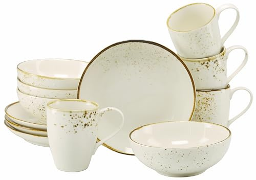CreaTable, 24971, Serie Nature Collection Creme, 12-teiliges Geschirrset für 4 Personen, Kaffeeservice aus Steinzeug, spülmaschinen- und mikrowellengeeignet, Qualitätsproduktion