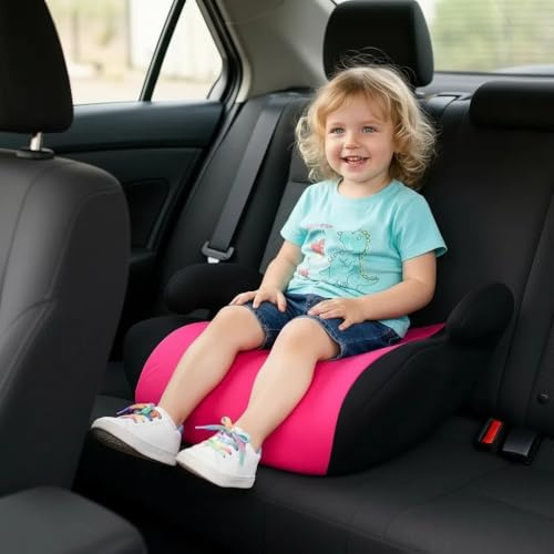 AufblasbareSitzerhöhung für Auto K-inder - Leicht & Tragbar, Extra Schmal, Bequem & Reisefreundlich - Ohne Pumpe Sekunden Aufblasbar, Ergonomisch (rosa plus)