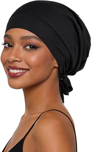 Kiiwah Gorro de Seda para Dormir de Fibra de Bambú, Ajustable Gorro Saten Pelo Rizado con Correas Suave Gorro para Dormir con Forro de Satén Slouchy Silk Bonnet para Mujeres y Hombres