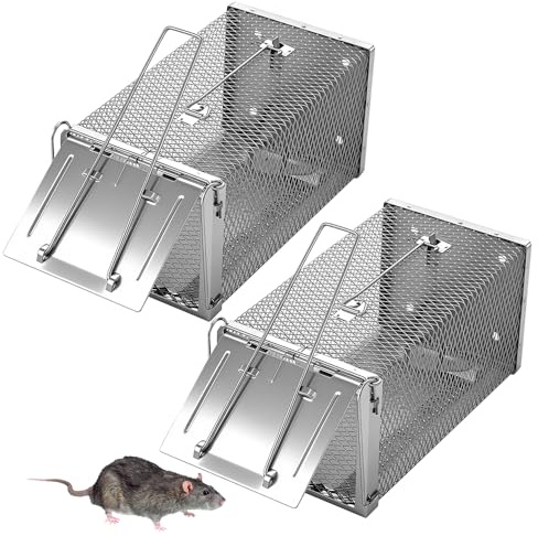 Lebendfalle Maus, 2 Stück Mausefalle Lebend XXL Groß, Wiederverwendbare Lebendfalle Mausefalle, Rostfrei Mouse Trap für Innen & Aussen, Sensibilität Rattenfalle Lebend für Kleintiere (Silber)