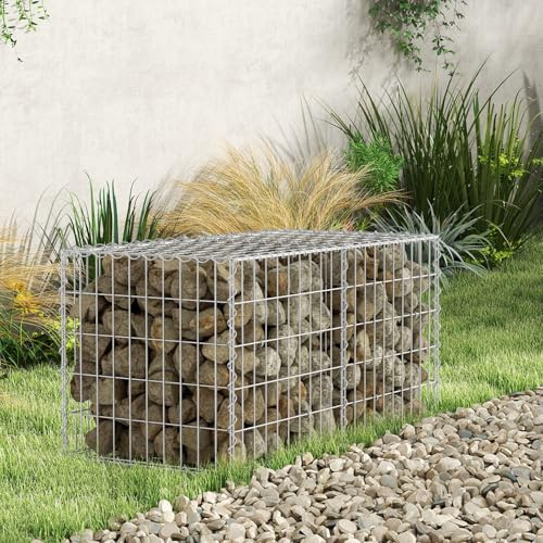 Monucep Gabioner 100 x 50 x 50 cm, förzinkad metall, gabionkorgar – stenabion för vägg, trädgård, trådkorg med 5 x 10 cm maskstorlek, 4 stycken, 4 mm tjock tråd