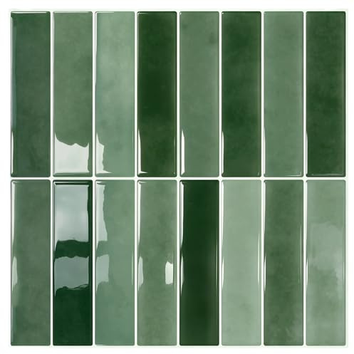 10 Sheets 30.5cm 3D Self Adhesive Wall Tile Stickers – Peel and Stick Waterproof Brick Splashback Decals for Kitchen, Bathroom Wall, Green