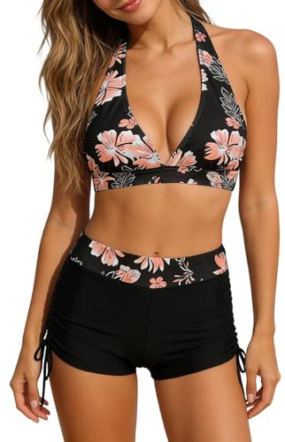 Dam baddräkt hög midja bikini push up sexig strand chic justerbar rygglös sommar volanger vadderad triangel A116