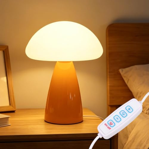 Halorin Retro Keramik Tischlampe, Pilzlampe Schlafzimmer-Tischlampe Dreifarbige Dimmfunktion Mit USB-Anschluss, Nachtlicht für Wohnzimmer, Schlafzimmer