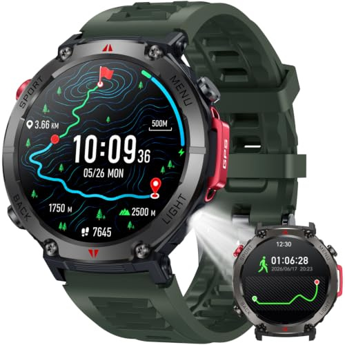 Montre Connectée Homme Smartwatch GPS: 1.45 Montre Outdoor Sport Avec Boussole et Lampe Torche Autonomie 530mAh IP68 Étanche Appel Bluetooth Surveillance Fréquence Cardiaque et SpO2 pour Android iOS