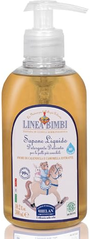 Helan, Linea Bimbi Bio, Savon Liquide Mains, Visage et Corps avec Doseur - Nettoyant Visage et Corps Bebe et Enfant Parfumé et Doux pour Peau Sensible, Naturel avec Calendula et Camomille, 300 ml