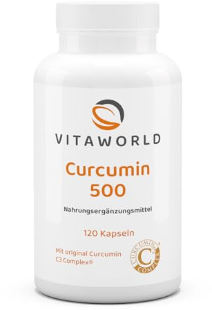 3er Pack Vita World Curcumin 500 3 x 120 Kapseln Curcumin C3 Complex® Vegan Apotheker-Herstellung 95 % Curcuminoide schwarzer und Pfeffer Extrakt 50:1
