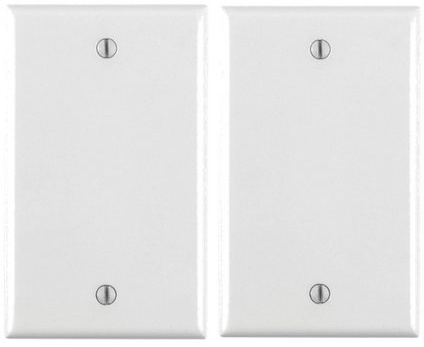 Leviton 1-Gang No Device Blank Wallplate, Standard Size, Thermoplastic Nylon, Box Mount, 80714-W, White, (Pack of 2)