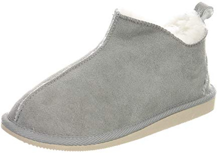 Hollert Damen Lammfell Hausschuhe Cinderella GRAU/WEIß warmes Innenfutter Merino Schaffell Hüttenschuhe Fellschuhe Echtleder