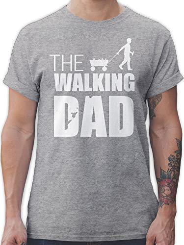 T-Shirt Herren - Geschenk zum Vatertag - The Walking Dad Bollerwagen - XL - Grau meliert - vatertagstshirt Vatertagsgeschenk Papa Tshirt männertags Himmelfahrt Shirt Vatertagsgeschenke Shirts