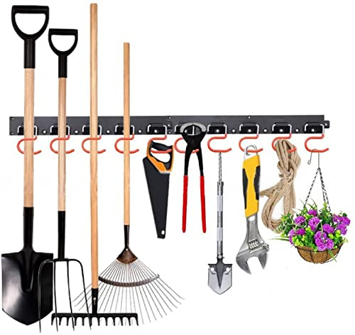 FIAMER Heavy Adjustable Storage System 48 Inch, Garage Storage,Garden Tool Holder, Garden Tool Organizer,Wall Mount Tool Organizer,Garage Organizer (Orange)