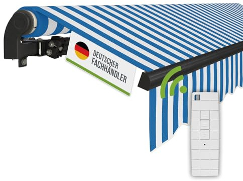 empasa Elektrische Gelenkarmmarkise 'Start Plus' Markise Sonnenmarkise | Sonnenschutz, komplett vormontiert, Verschiedene Größen und Farben, Farbe:blau/weiß gestreift, Größe:250 x 200 cm