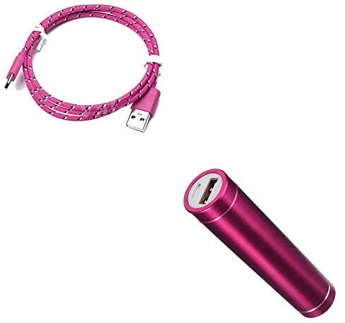 Pack Batterie pour Microsoft Surface Pro X Smartphone Type C (Cable Tresse 3m + Batterie Chargeur Externe) Android 2600mAh (Rose)
