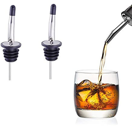 Vertedor de licor, 2 Vertedor de Acero Inoxidable Vertedor de para Botellas con boquilla cónica con tapones antipolvo de silicona para botellas de vinagre de jarabe de café con aceite de oliva.