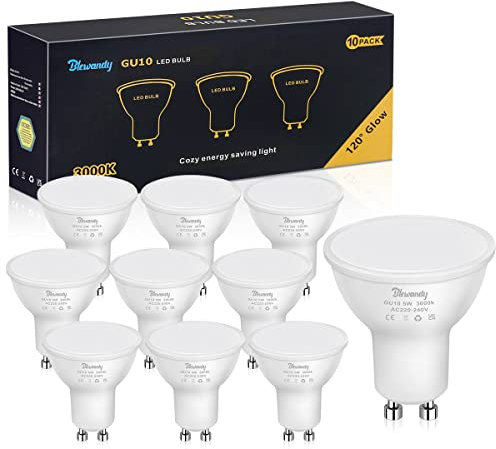 Blewandy GU10 LED Warmweiss, 5W 3000K LED Leuchtmittel 450 Lumen, GU10 LED Lampe ersetzt 40W Halogenlampen, 120° Abstrahlwinkel Glühbirnen Spotlight, AC 220-240V Nicht Dimmbar, 10er Pack