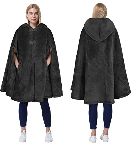 Catalonia Classy Poncho da donna con cappuccio, cappotto mantello in pile sherpa, mantella morbida e calda e avvolgente, coperta indossabile in peluche per adulti, idea regalo per adulti e ragazze