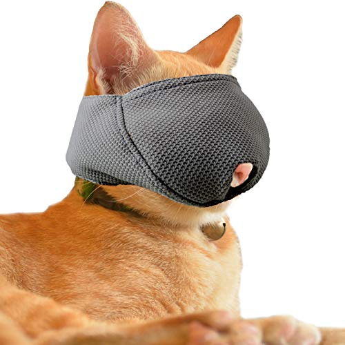 OHCOZZY Museruola Gatto con Rete Traspirante, Maschera per La Bocca del Gatto per Prevenire I Morsi e La Masticazione(M, Nero)
