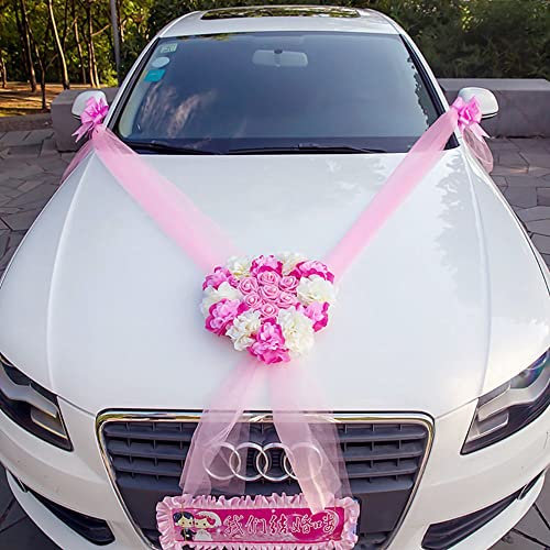 LUMoony Autodekorationen für die Hochzeit Autoschmuck Hochzeit Herz Rose Deko Auto Schmuck Brautauto Dekorationen Autoschmuck Auto Schmuck Braut Paar Rose Deko Girlande Schmuck Hochzeitsdeko