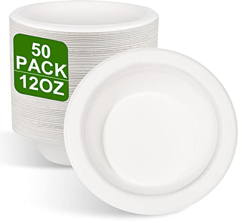 50 Stück 350ML Pappschalen Weiß Suppenschalen Zuckerrohr Bio Einweggeschirr