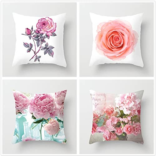 Kissenbezug 40x40cm 4er SetBoho Wohnzimmer Outdoor Deko, Schlafzimmer Zimmer Dekor Kissenhülle Kissenbezüge mit Verstecktem Reißverschluss, Couchkissen, Sofakissen Weinachten Bunte Pfingstrose
