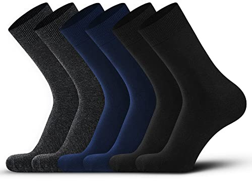 DarkCom Mens Dress Socks, Black Socks for Men, 6 Pairs Classic Cotton Polyester Socks, Reinforced, Cozy
