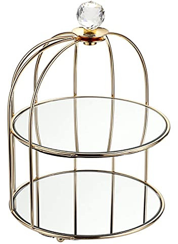 Metall Cupcake Stand, Nachmittag Tee Ständer, Spiegel Tablett, Make-up Schmuck Trinket Tablett, Gold Kuchen Stand Dessert Cupcake Display Platte, Vogelkäfig Form Countertop Organizer dekorativ,B
