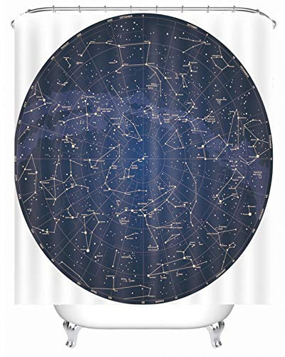 EHOMERY Duschvorhang Quadrate Duschrollo Seitlich Ausziehbar Sternenklarer Himmel Polyester Dunkelblau Rostfreie Ösen Und 12 Hakenringe, 90X180Cm