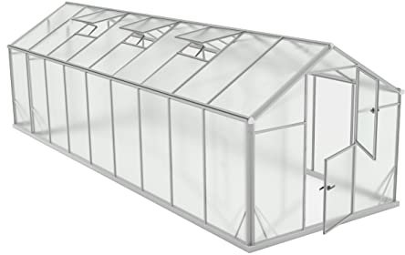 Aluminium Gewächshaus Glas 640x220 cm - Gewächshäuser Groß - Treibhaus Gewächshaus mit Fundament - Glashaus Tomaten - Gewaechshaus 14,3m2 - Greenhouse Outdoor - 6 mm Platten