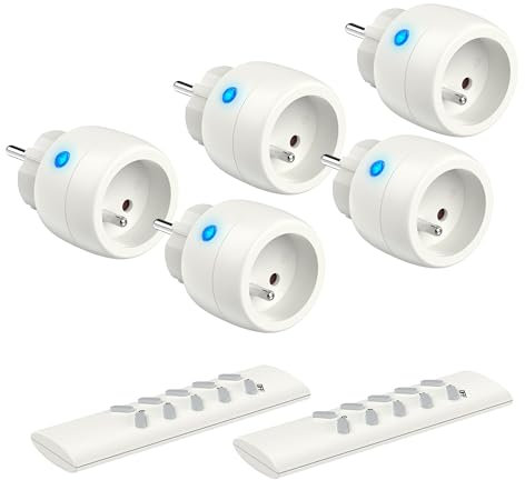 Prise Telecommande sans fil, Certifié TÜV Süd, Programmateur 2300W Portée 30m, 5 prise connectée avec 2 Télécommande, Idéal pour l'éclairage télécommandé, les décorations, les ventilateurs, et plus