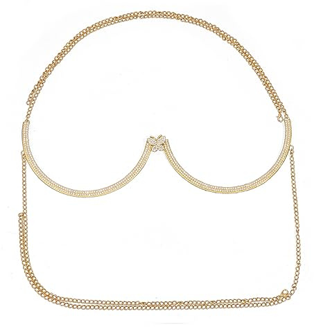 NICENEEDED Brusthalterung Mit Strasssteinen, Schmetterlings-BH-Ketten-Körperschmuck, Crsytal Brust-Körperkette, Goldene Herz-Bikini-BH-Unterwäschekette, Sexy Dessous-Brustkette Für Frauen Und Mädchen