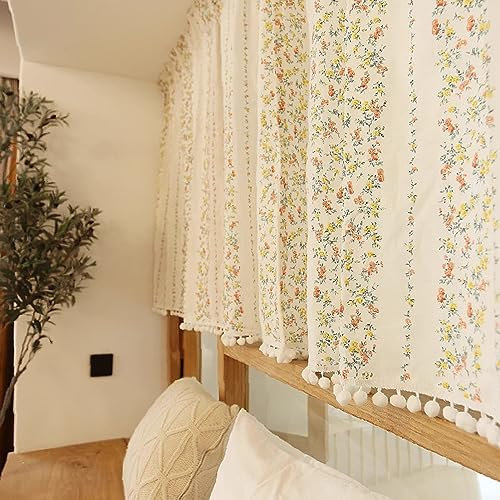 izielad Scheibengardinen Landhausstil Vintage Kurzvorhang Kurzgardine Gardine Bistrogardine Kurzstores Gardinen Küche Wohnzimmer Vorhänge Blumen Kurzgardine BxH 135x140cm
