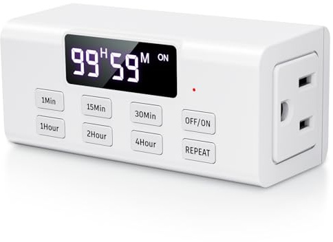 COKWEL Countdown Timer Outlet, Up to 99 Hours, Large Screen and Repeat Function, Inodoor Auto Shut Off Timers for Charger Light Vacation Security,Digital Timers for Electrical Outlets