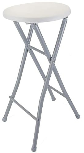 Generico Sgabello pieghevole da bar Sedia da cucina Sgabello pieghevole Sedia da bar diametro 31 cm altezza seduta ca. 70 cm portata fino a 100 kg Metallo/plastica (Grigio/Bianco 2 pezzo)