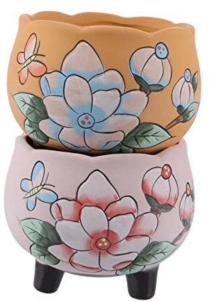ABOOFAN 2 Piezas Maceta Suculenta Pintada a Mano. Maceta De Cactus Suculenta Decoración del Hogar Maceta De Bonsai Jardinera Pequeña Macetas De Interior Familiar Perchero Cerámica