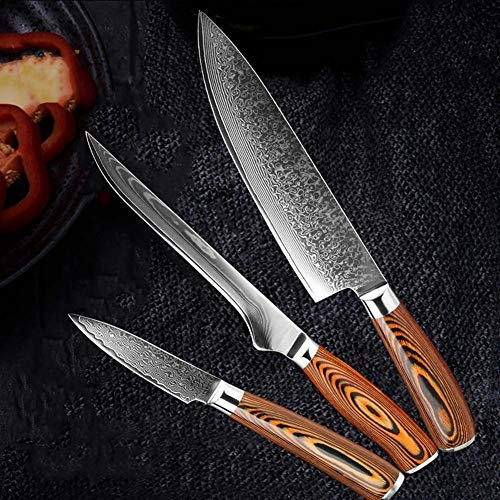 ECLAYA Japonais 10 Damas Couteau haute teneur en carbone en acier inoxydable Couteau de cuisine Slicing Utilitaire Cleaver Nouveau (Color : 3 PCS Value Set)