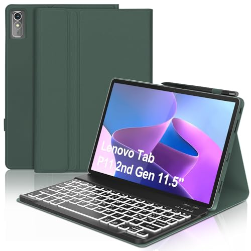 Tastiera per Lenovo Tab P11 (2nd Gen), 7 funzioni di retroilluminazione, Custodia per 11,5 per Lenovo Tab 11(TB350FU/TB350XU 2022), Tsatiera Italiano Slim Bluetooth Rimovibile Magnetica, verde scuro