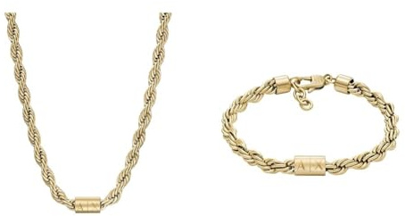 Armani Exchange Herren-Edelstahlkette und Armband-Set