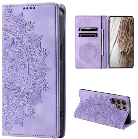 CoverKingz Handyhülle für Samsung Galaxy S24 Ultra - Handytasche mit Kartenfach Klapp Etui Cover - Handy Hülle klappbar Motiv Mandala Lila