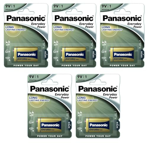 PANASONIC - Lote de 5 ampollas de 1 pila alcalina Everyday Power Silver Cube 6LF22-9V