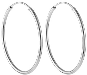 Boucles d'Oreilles Créoles Chics Minimalistes En Argent Sterling Avec Cercle Rond Sans Fin, Grandes Boucles d'Oreilles Créoles Bijoux Tendance Hypoallergéniques, Cadeaux Pour Femmes Et Filles (40mm)
