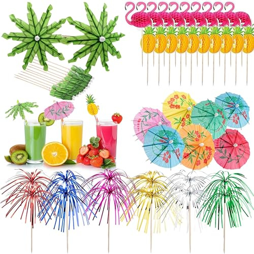 VYZUTR 70 Stücke Cocktail Dekoration Drink Dekoration Spieße 3D Flamingo Ananas Papier Palme Geeignet für Partys Geburtstagsbars Getränke Usw (Mehrfarbig)