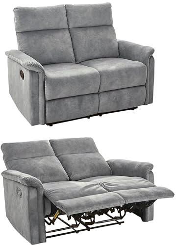 Zweisitzer-Sofa mit hochwertiger Federkernpolsterung B130/T90/H100 cm, verstellbare 2er Couch durch praktische halbautomatische Relaxfunktion, Bezug Velours Vintage Grau / 15127