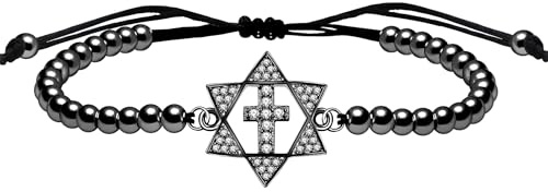 JunyiDIY Braccialetto con ciondolo a forma di croce e stella di David, realizzato a mano, regolabile, gioiello religioso cristiano alla moda per uomini e donne, regalo protettivo e ispiratore,