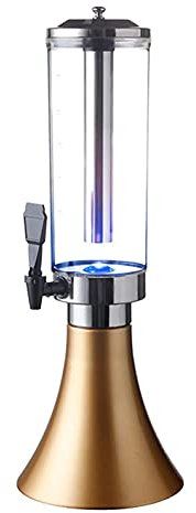 WHITEUQ Dispensador de Bebidas Dispensador de Cerveza, Barril de Cerveza, Torre de Cerveza de 2,5 l, dispensador de Cerveza, dispensador de Bebidas con Luces de Tubo de Hielo (Dorado)