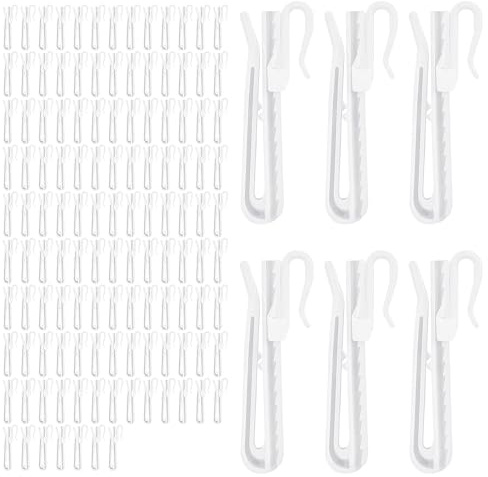 120 Pcs Adjustable Curtain Hooks Curtain Pleat Hooks Plastic Pinch Pleat Curtains Hook Clips Ratchet System Pinch Pleated Curtains Drapery Pin Hook, Not for Heavy Drapes