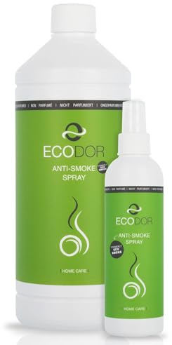 Ecodor EcoSmoke 1000ml + 250ml | Neutraliseur d’odeur de fumée | Élimine l’odeur de tabac et de brûlé | Spray anti-fumée 100% naturel | Enzymes végétales | Sans parfum | Anti tabac maison