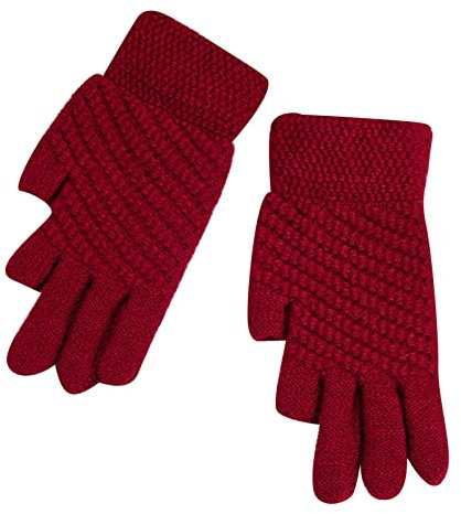 Generisch Promo 23 cm Winter-Strickhandschuhe für Erwachsene Weiße Satin Handschuhe (Wine, One Size)